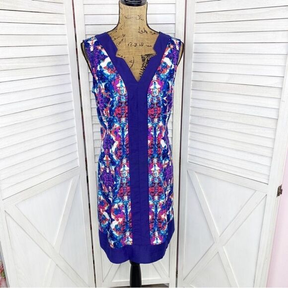 Marc New York Watercolor Print Sleeveless Shift Day Dress Purple Multi 12 - Picture 1 of 13